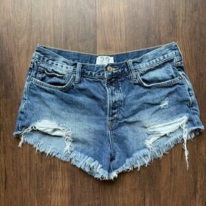 We The Free Distressed Denim Shorts Cheeky Cutoff High Rise Button Fly 29